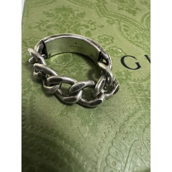 Gucci Tag Chain Enamel Arg 925 Ring Gucci Size 20 US Size 9 NIB - Picture 4 of 5